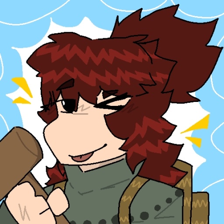 Winking character with mallet